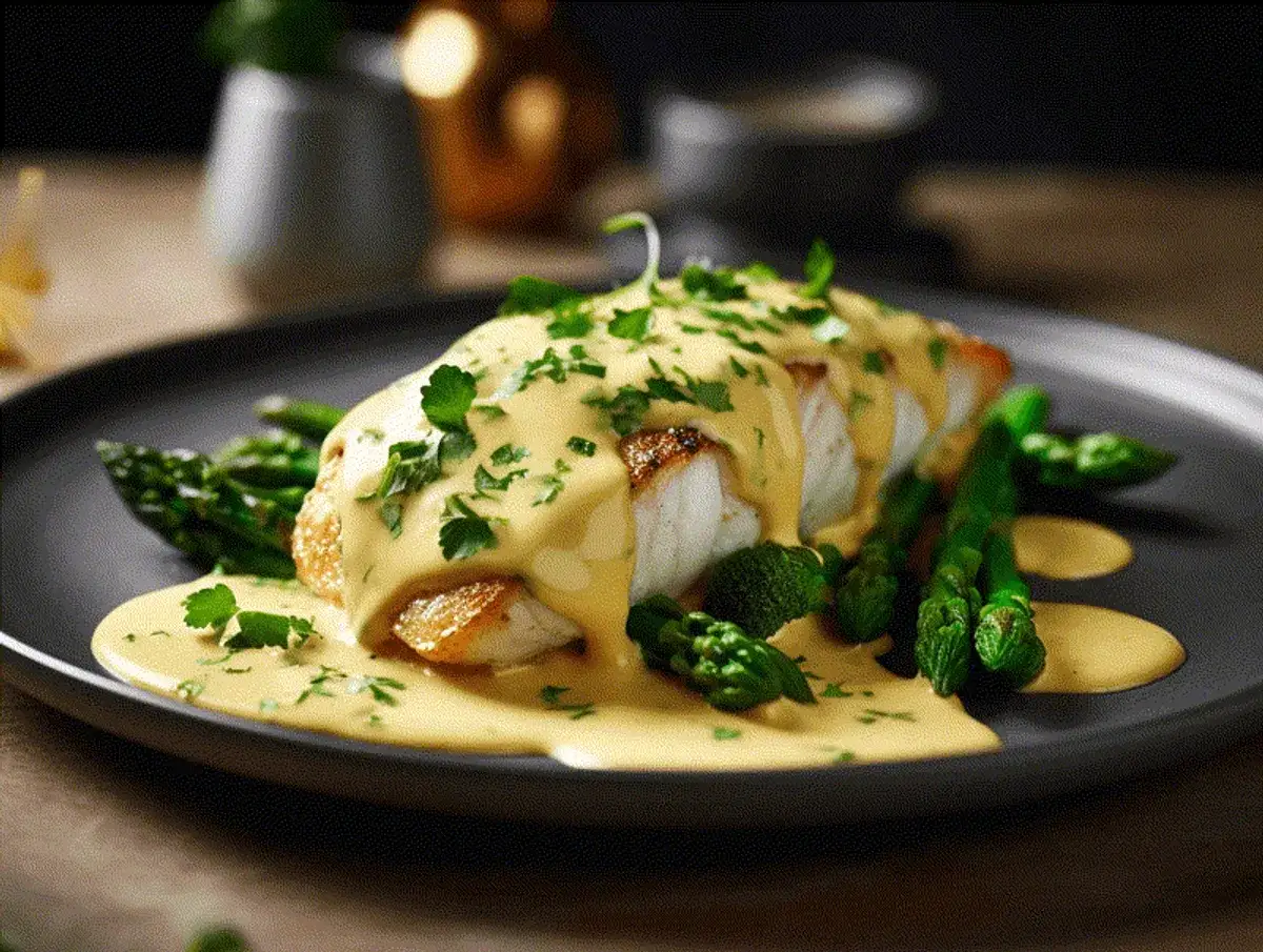 Fisk med sparris och kr&auml;mig hollandaises&aring;s. Ett perfekt hollandaises&aring;s recept f&ouml;r en lyxig middag.